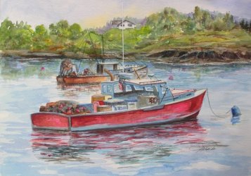 Fishing, watercolor 16x20